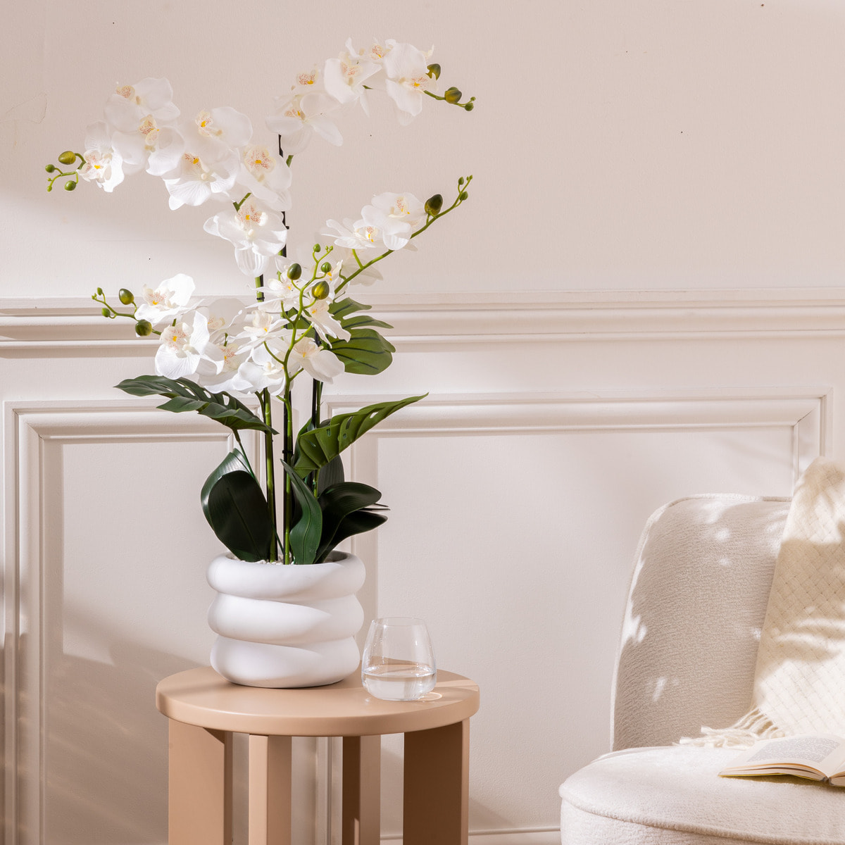 Orchidée artificielle en pot "Mick" pot en céramique blanc H80cm