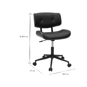 Chaise de bureau à roulettes noire et bois foncé BASILE