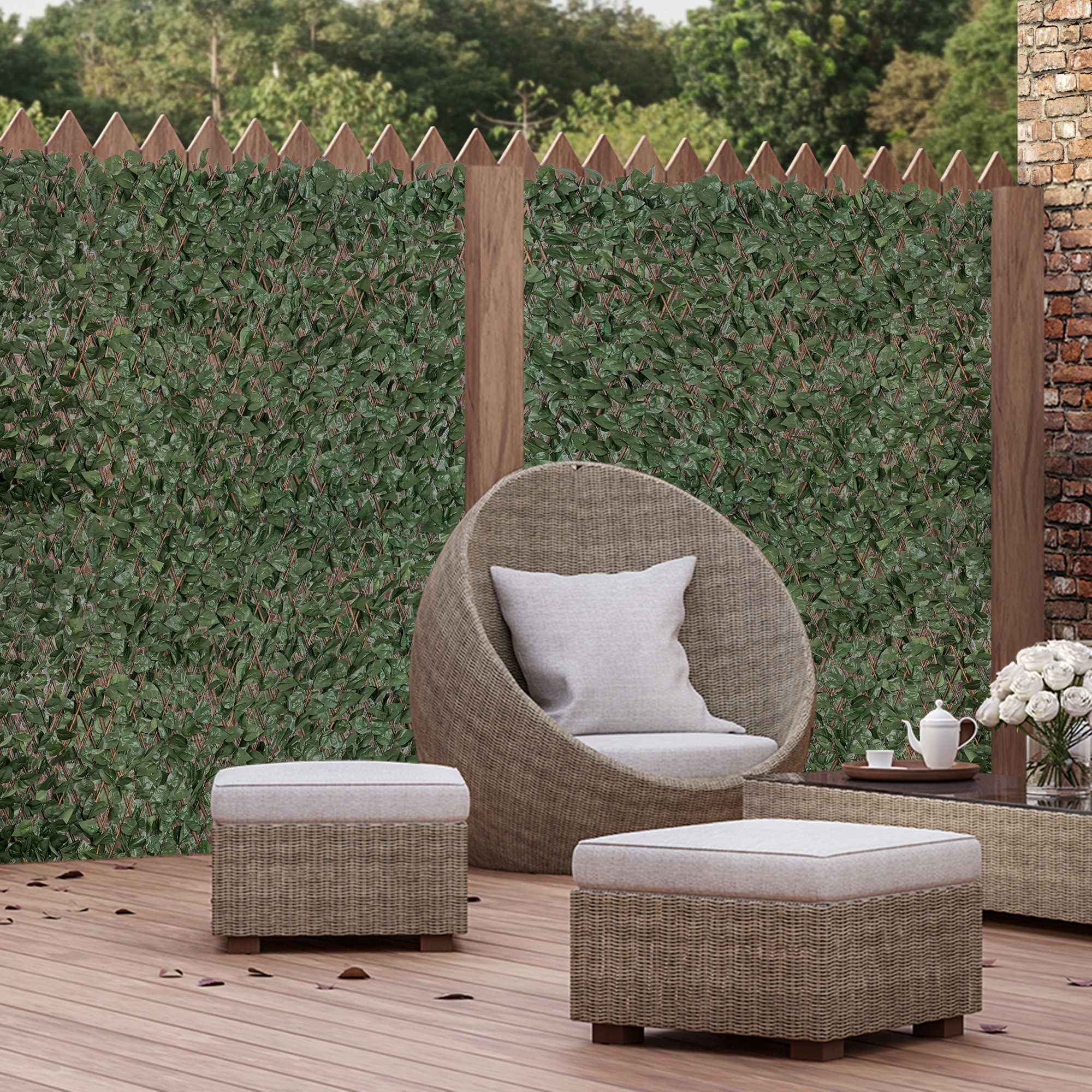 Haie artificielle 4 pièces feuilles de lierre polyester osier vert