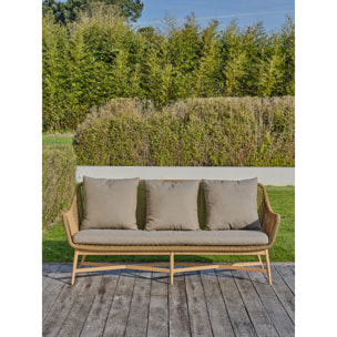 PALMAS - Salon bas de jardin 5 places alu aspect bois, teck et corde tissée