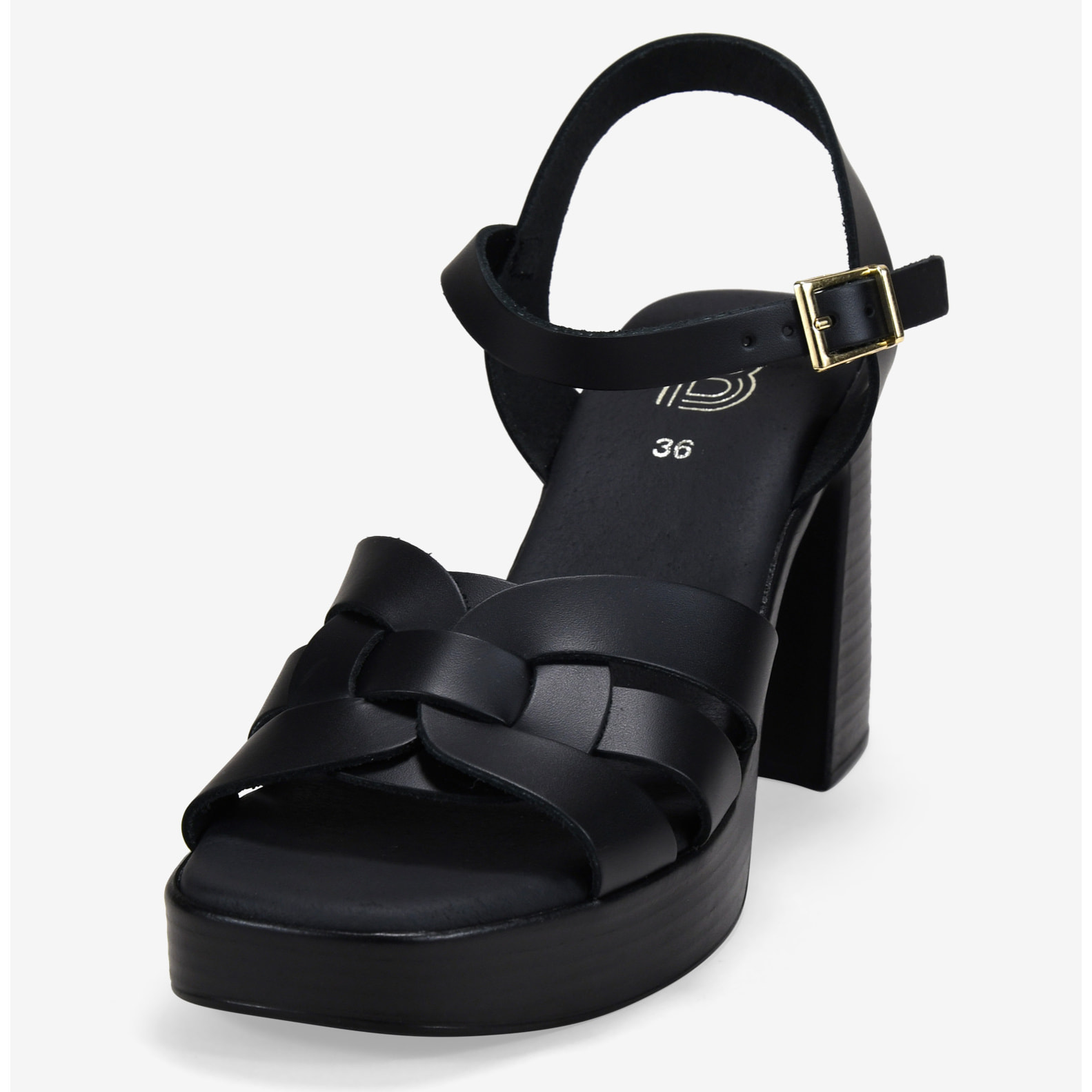 Sandalias de tacón negras en piel con plataforma