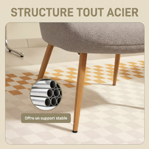Fauteuil bouclette design à oreilles piètement métal effet bois gris