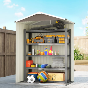 Caseta de Jardín Exterior 1,1 m², 136x87x179 cm, Cobertizo de Jardín Exterior Metálico con Puerta Corredera, Techo Inclinado y Guantes, para Almacenaje de Herramientas Bicicletas, Marrón