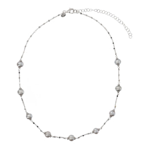 PERLAVIVA - Collana Catena a Cubetti in Argento 925 con Perle d'Acqua Dolce Grigie Ø 6/8 mm