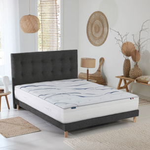 Ensemble matelas mémoire de forme MEMORIA avec sommier et tête de lit, chenille bouclettes gris anthracite