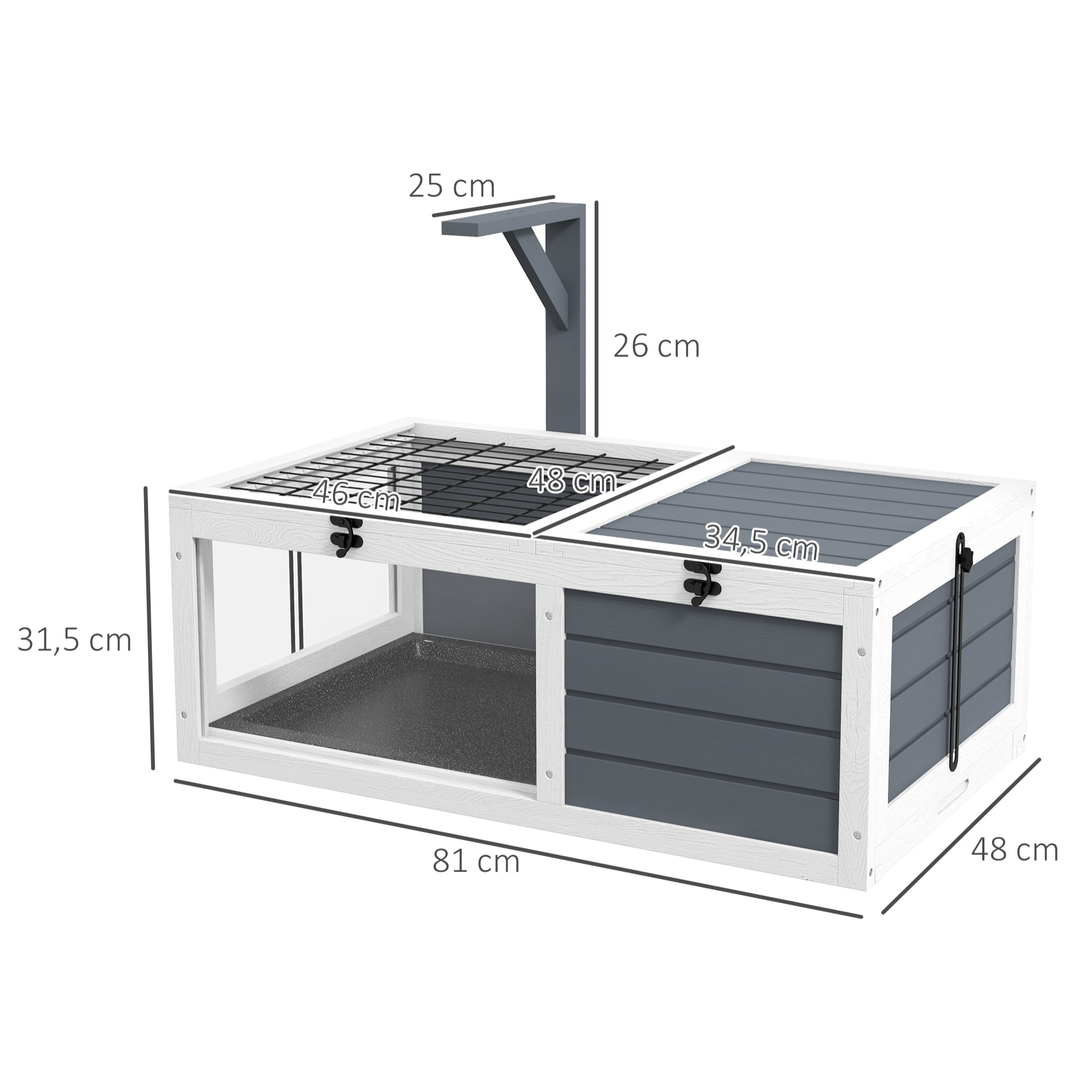 Maison enclos cage pour petit animal tortue avec 2 espaces bois gris