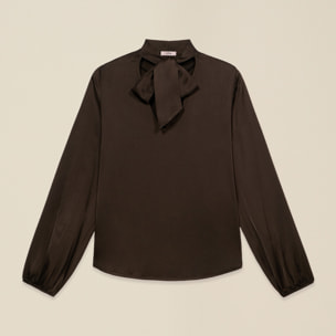 Oltre - Blusa in raso con fiocco al collo - Marrone