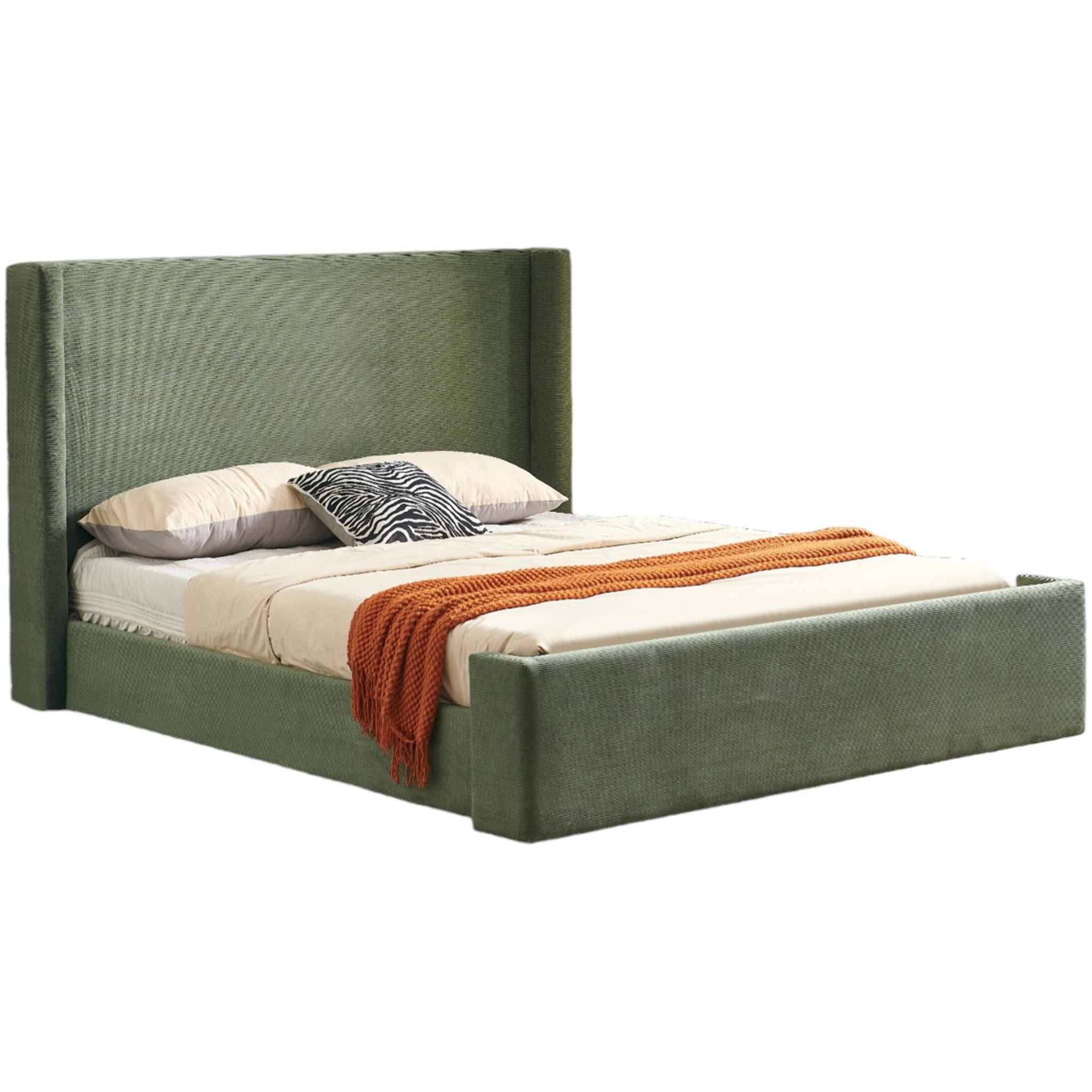 Lit coffre avec tête de lit capitonnée en velours côtelé - ELMA