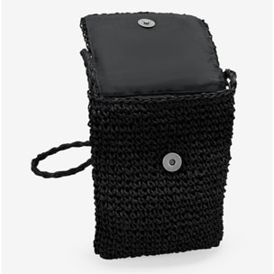 Bolso para móvil negro en rafia con conchas
