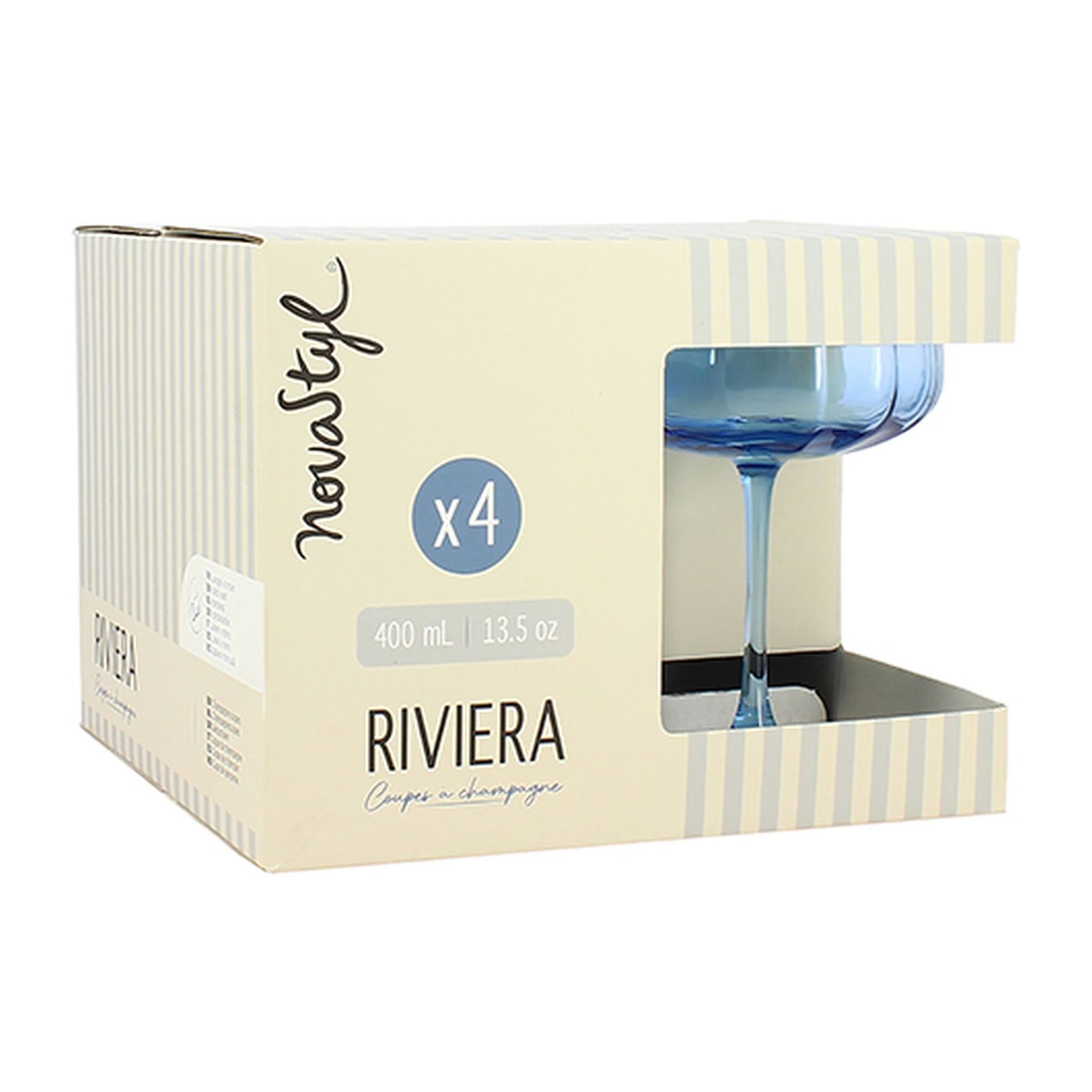 Lot de 4 coupes en verre 36,5cl bleues RIVIERA