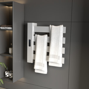 Toallero Eléctrico de Pared 130W Radiador Toallero Eléctrico de Aleación de Aluminio con Control WIFI Pantalla Táctil Temporizador 4 Barras Temperatura Ajustable Bajo Consumo IPX4 Blanco