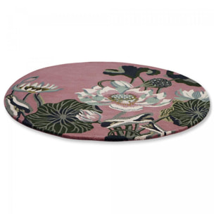 Tapis rond fait à la main en laine motif floral VAFI