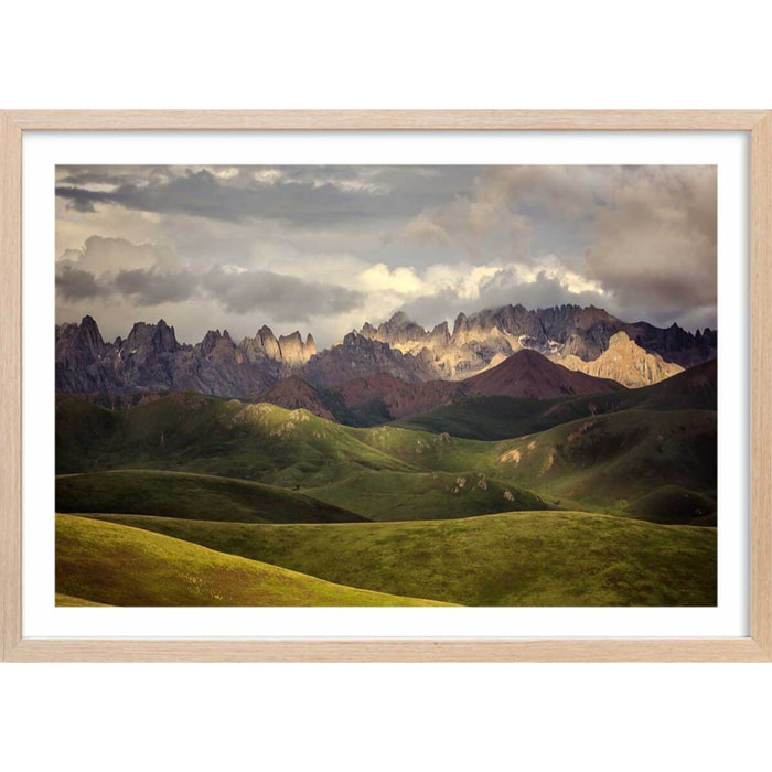 Affiche Plateau Tibetain Affiche + cadre en bois - Chêne