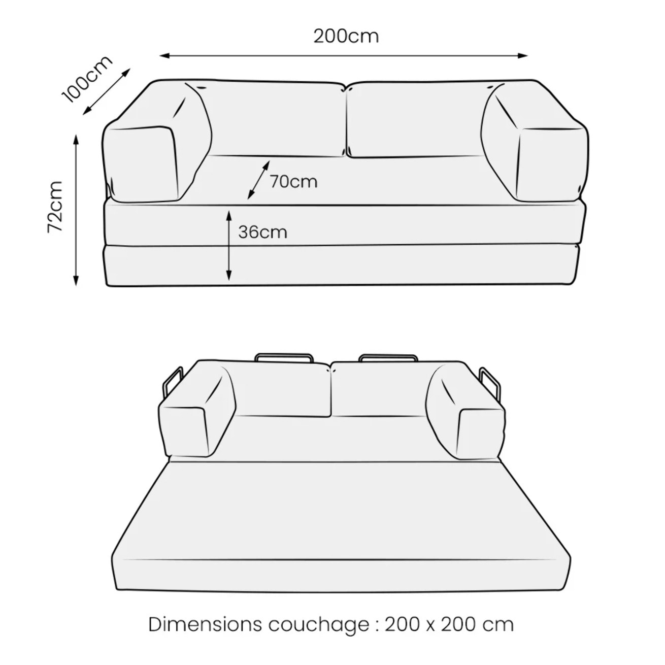 TRENDY - Canapé compressé 3 places modulable en velours côtelé kaki