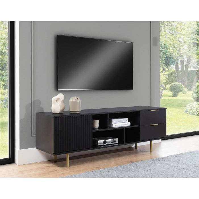 Monica - meuble TV - noir - 4 niches et 2 portes - 150 cm - Noir