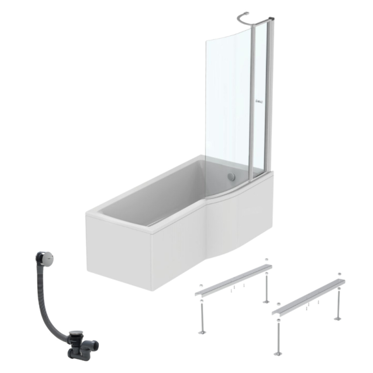 Pack baignoire bain douche 170 x 80 cm droite Connect Air + tablier + pare bain avec volet  + pieds + vidage Chromé