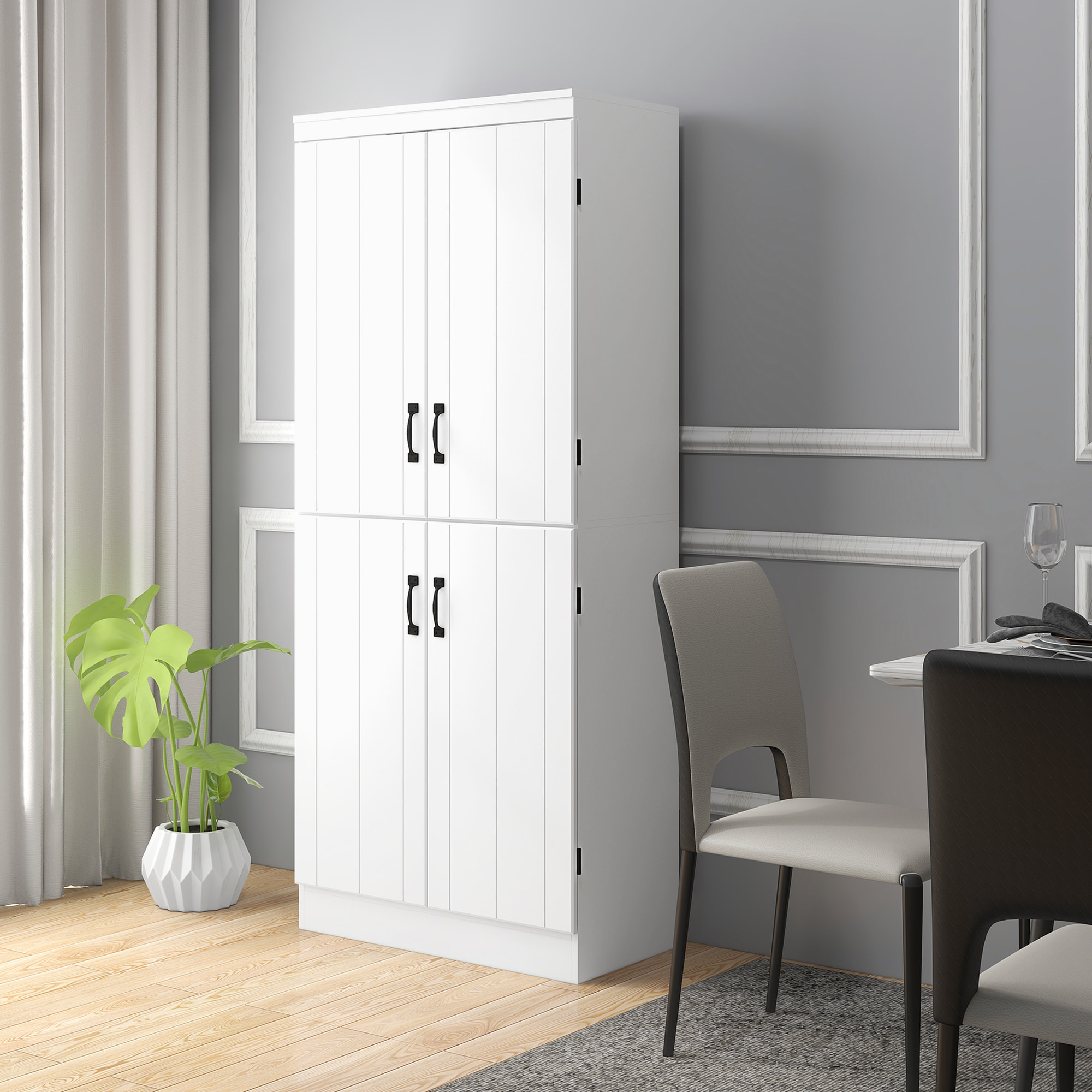 Armoire de cuisine buffet de salle à manger avec 4 portes 6 étagères de rangement style moderne 76 x 40 x 177 cm blanc