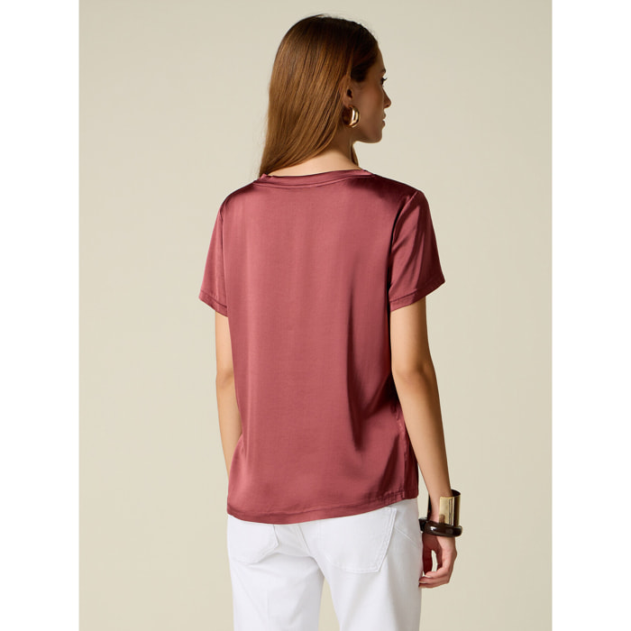 Oltre - Blusa in raso misto viscosa - Bordeaux