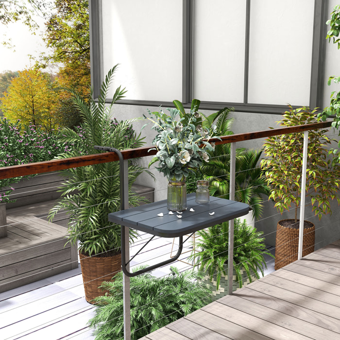Mesa Colgante de Balcón, Mesa Plegable para Balcón de Aluminio para Barandilla, con Altura Ajustable en 4 Niveles, Adaptable a 4 Anchos, Carga 25 kg, para Jardín, 60x40x55-64 cm, Negro