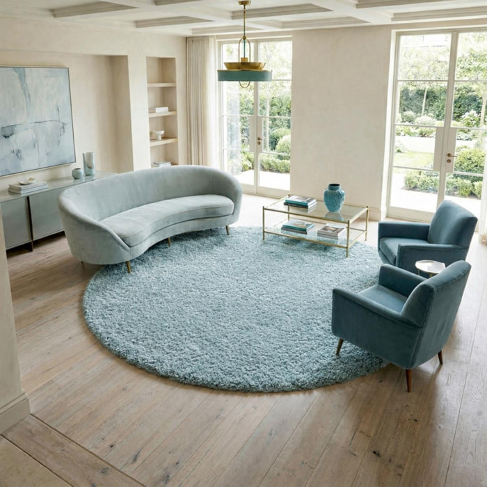 Tapis longs poils shaggy tissé motif uni TENI