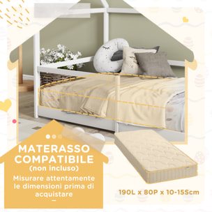 AIYAPLAY Letto per Bambini a Casetta con Barriere di Protezione, Età 3-8 Anni, 196x97.5x135cm, Bianco