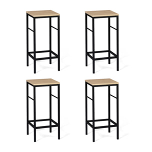 Tabourets de bar Memphis assise en bois et pieds métal