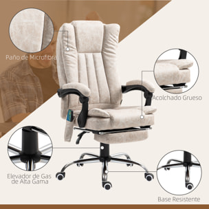 Silla de Masaje con 6 Puntos de Masaje Silla de Oficina Giratoria Silla de Escritorio Reclinable con Altura Ajustable Función de Calefacción Reposapiés Retráctil y Control Remoto Crema