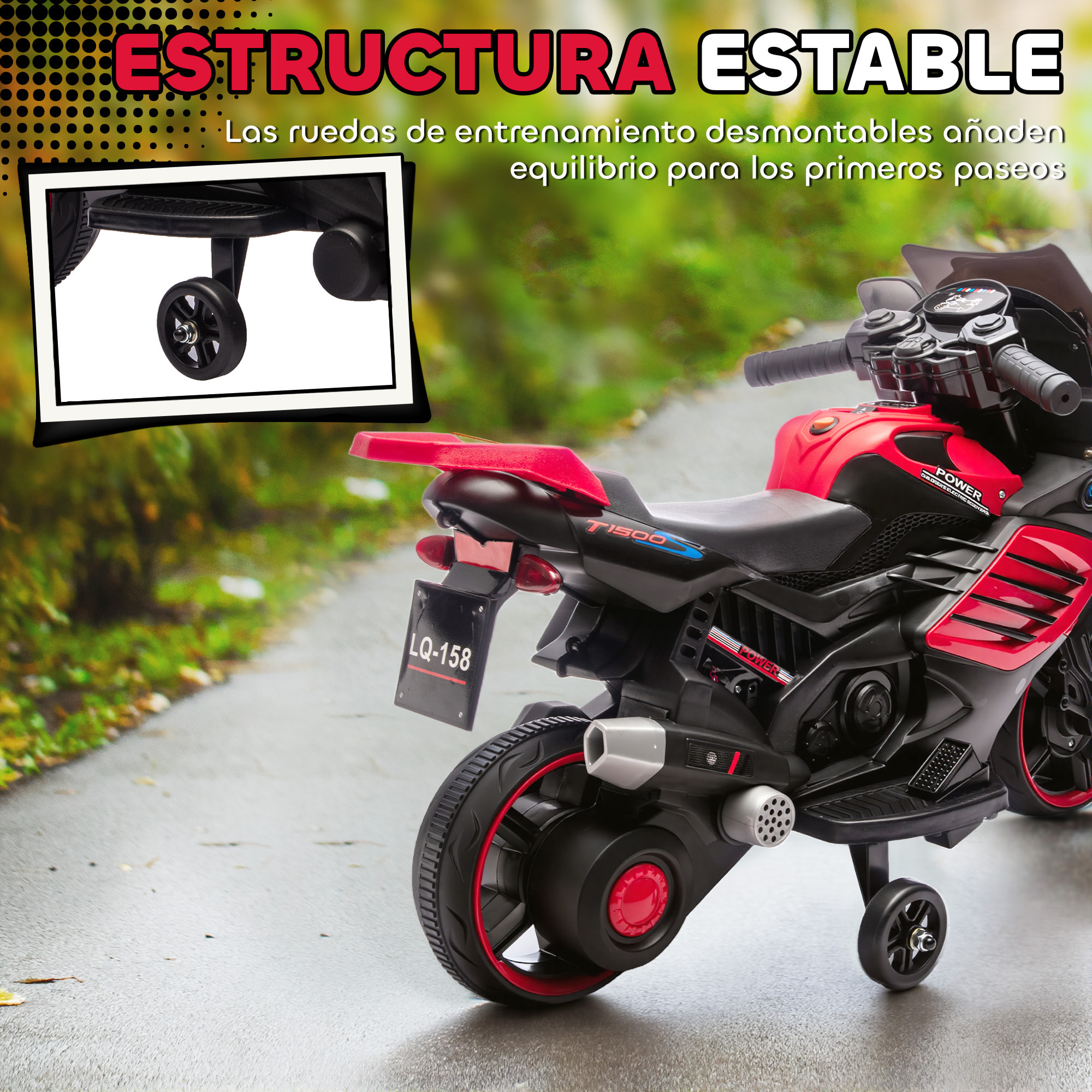 Moto Eléctrica para Niños 6V, Moto Eléctrica Infantil con Ruedas de Apoyo, Música, Faro, para Niños de 18-36 Mesas, Rojo