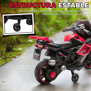 Moto Eléctrica para Niños 6V, Moto Eléctrica Infantil con Ruedas de Apoyo, Música, Faro, para Niños de 18-36 Mesas, Rojo