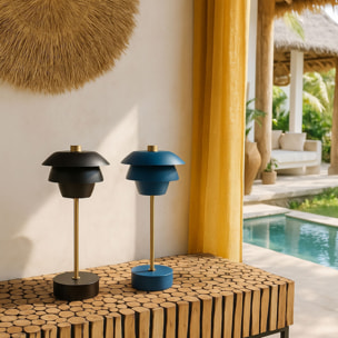 Lampe à poser rechargeable en métal bleu et doré MOXY