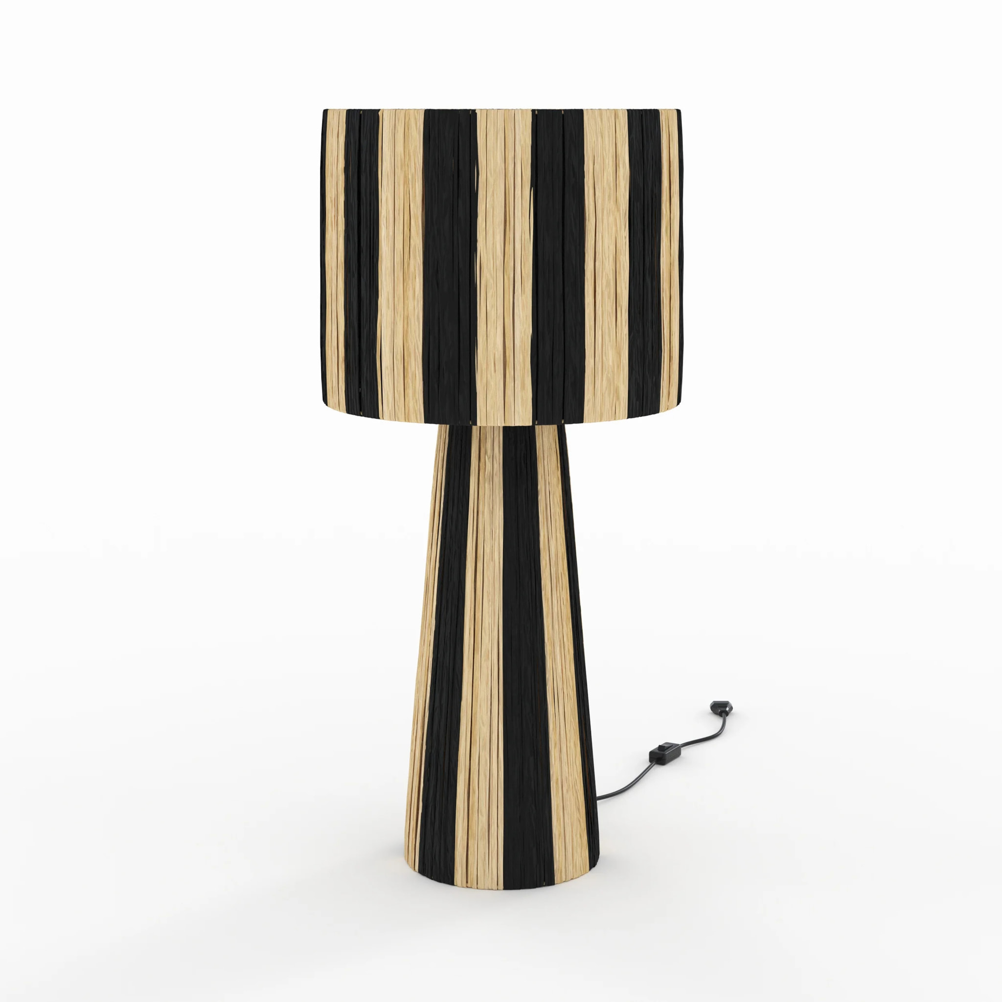 Grande lampe rayée noire en feuille de palmier - Soléa