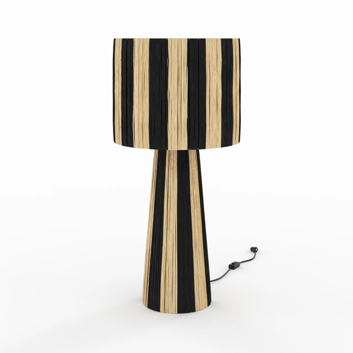 Grande lampe rayée noire en feuille de palmier - Soléa