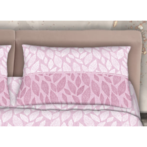 Completo Lenzuola 100% Cotone Effetto Seta Foglie Lilla CN