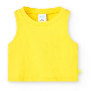 Top niña, canalé, tirantes, cuello redondo, amarillo