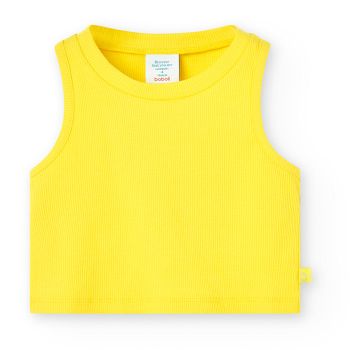 Top niña, canalé, tirantes, cuello redondo, amarillo