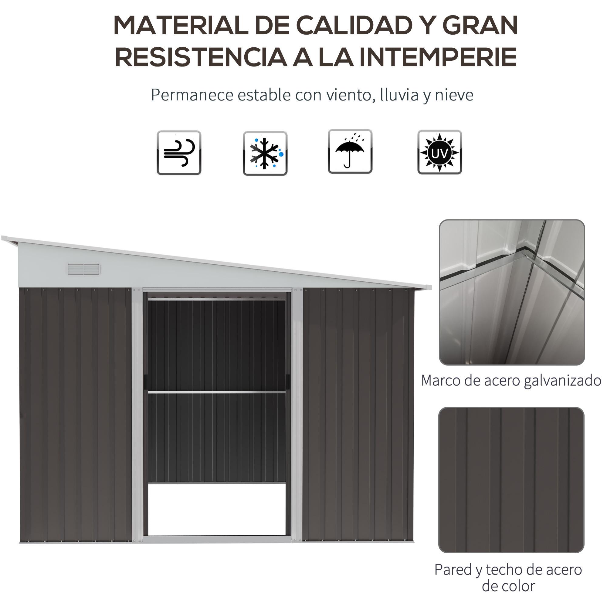 Cobertizo de Jardín 280x345x201 cm 8,9 m² Caseta Exterior de Acero para Almacenamiento de Herramientas con Puerta y 2 Ventanas Gris