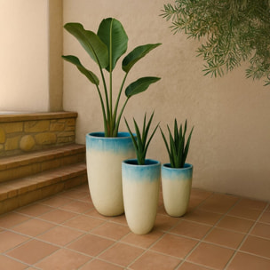 Vaso grande da terra in ceramica celeste e bianco 60x100 cm - Real