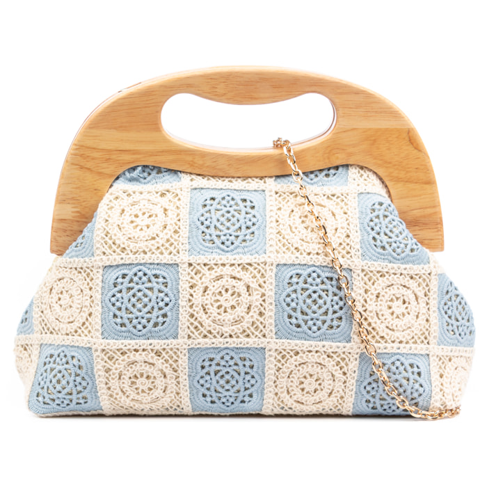 Barbaira Borsa a mano Donna. Realizzata in legno naturale e cotone.