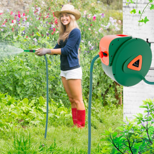 Avvolgitubo acqua con tubo da Giardinaggio Irrigazione Giardino Terrazzo Orto Riavvolgimento Automatico Rotazione 180° Fissaggio A Muro 20 mt Verde