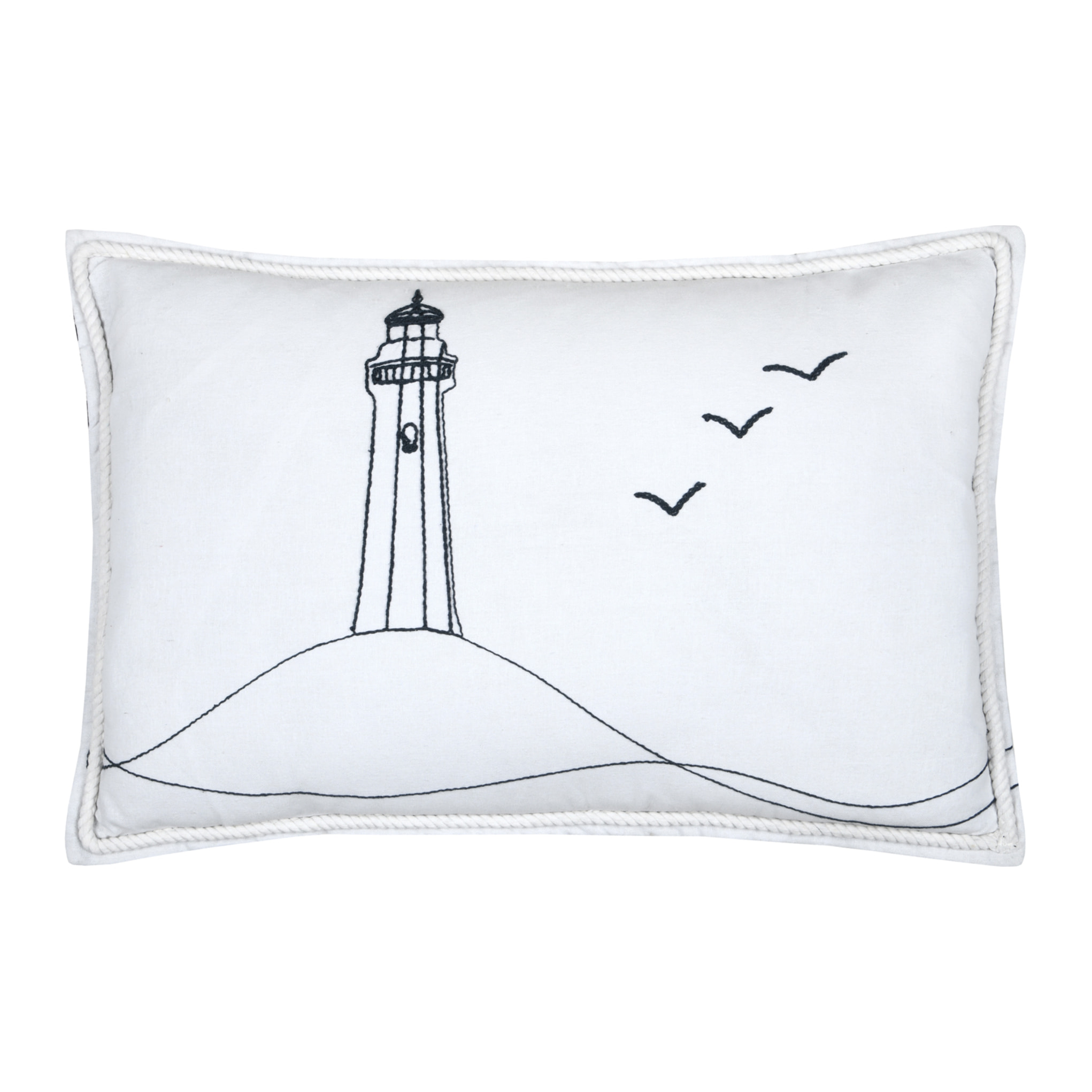 Coussin polycoton brodé style bord de mer - Blanc
