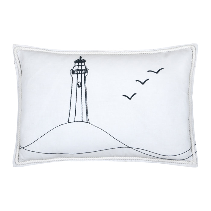 Coussin polycoton brodé style bord de mer - Blanc