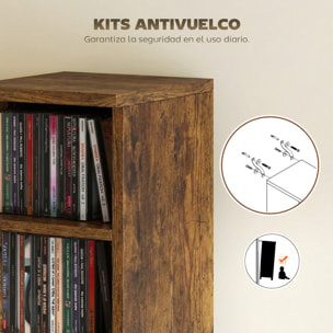Set de 2 Estanterías para CDs y DVDs, Soportes para CD Estrechos con 12 Compartimentos, Estantes Ajustables, Estanterías para Salón, Oficina, 21x22,5x88,5 cm, Marrón Rústico