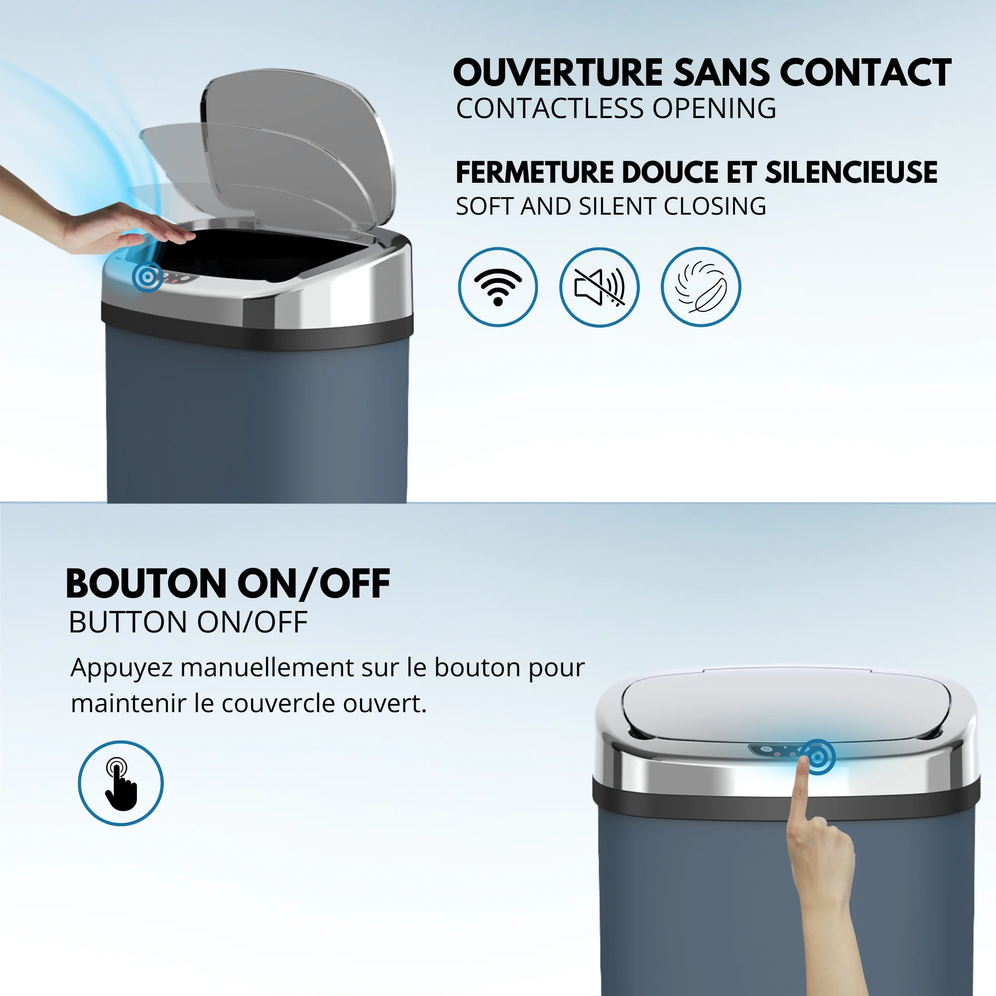 Poubelle automatique inox MAJESTIC gris 58L