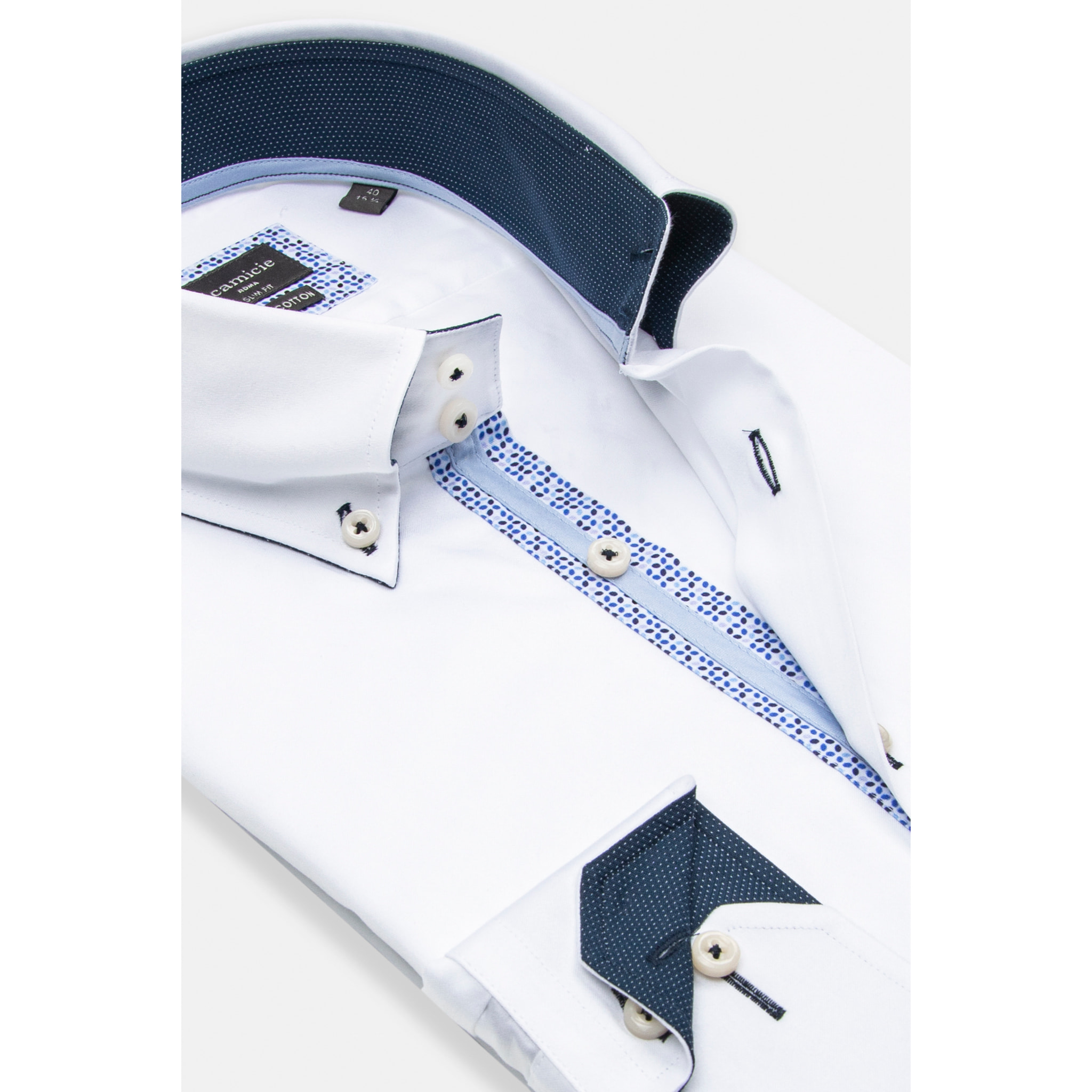 Camicia Uomo 2 Bottoni Button Down Slim Satin Unito Bianco