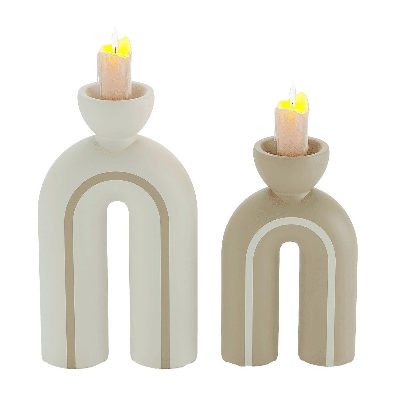 Lot de 2 bougeoirs art moderne en céramique