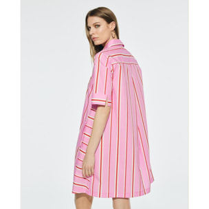 Abito Camicia a Righe Maniche Corte