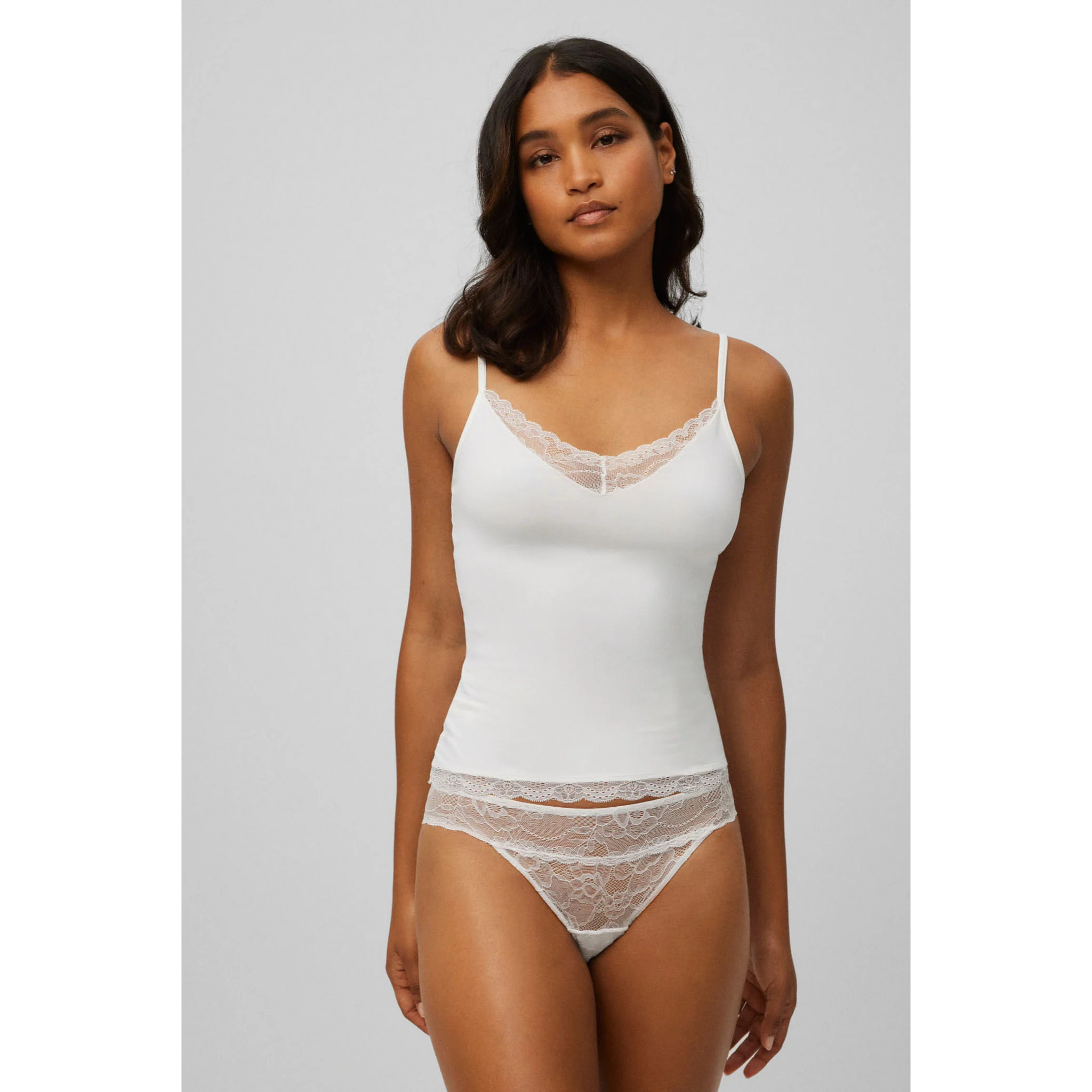 Top senza spalline con dettagli in pizzo avorio