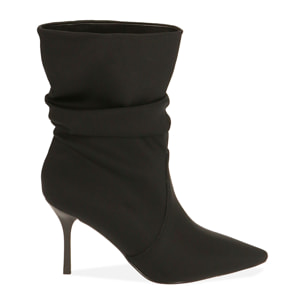 Ankle boots neri in tessuto, tacco 8,5 cm