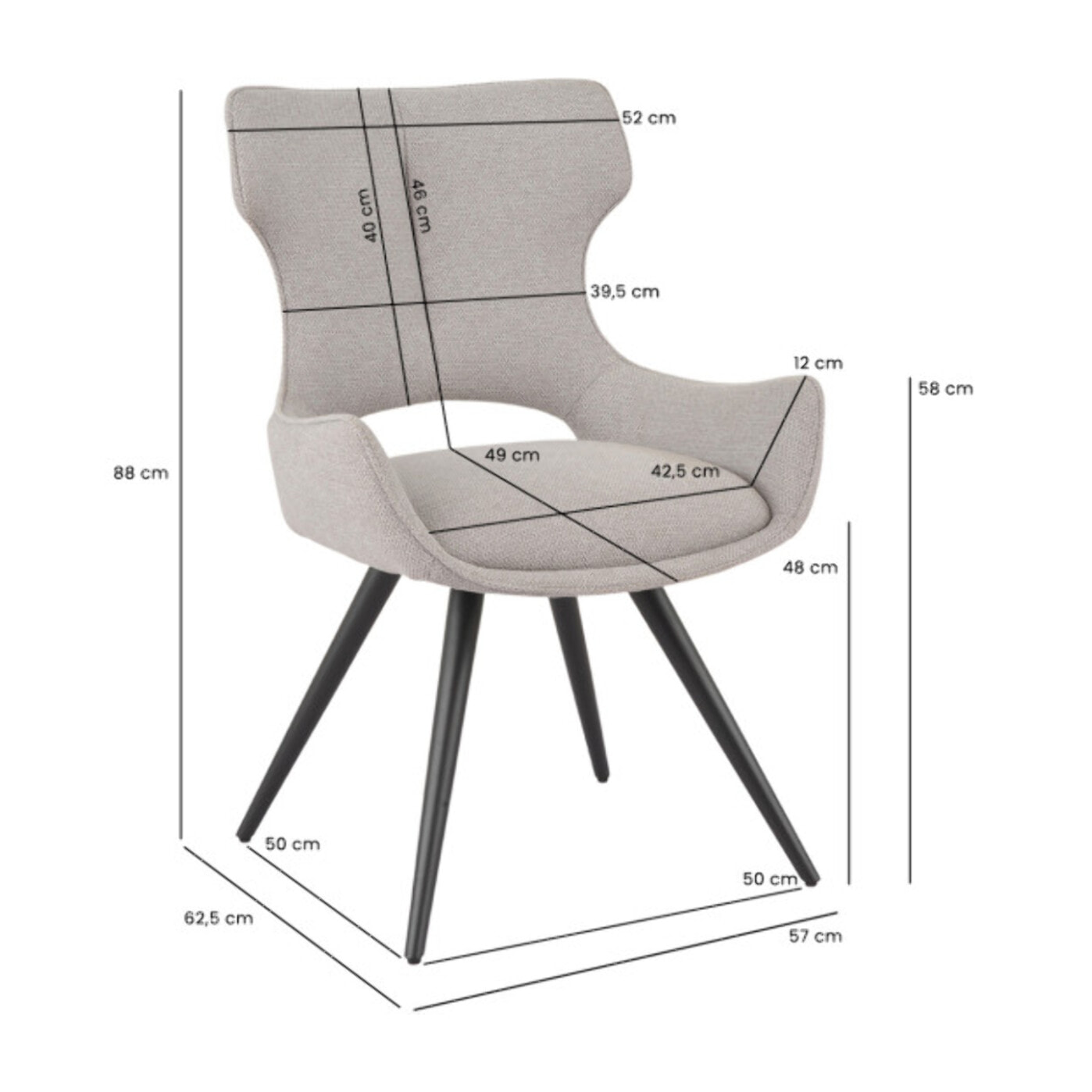 Chaise rotative 180° en tissu doux et pieds en métal noir - SUZIE