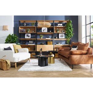 Bibliothèque étagère avec rangement fermé finition bois clair chêne et métal noir L94 cm FLEA